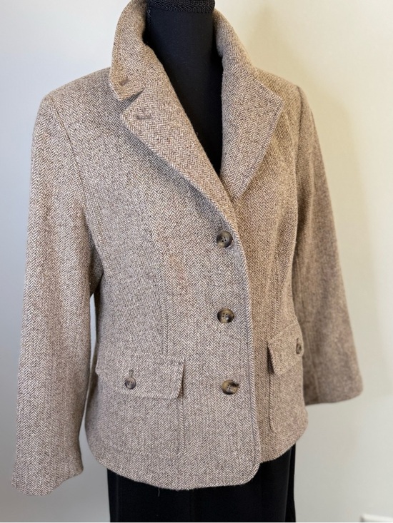 L.L. Bean Jackets & Blazers - L.L. Bean Herringbone Tweed Blazer Gray Tan Wool Petite Medium Classic